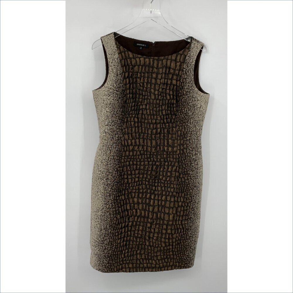 Lafayette 148 sleeveless shift sheath dress brown black textured lined 10